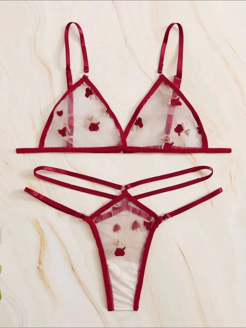 Burgundy Sheer Cut Out Two Piece Lingerie Set